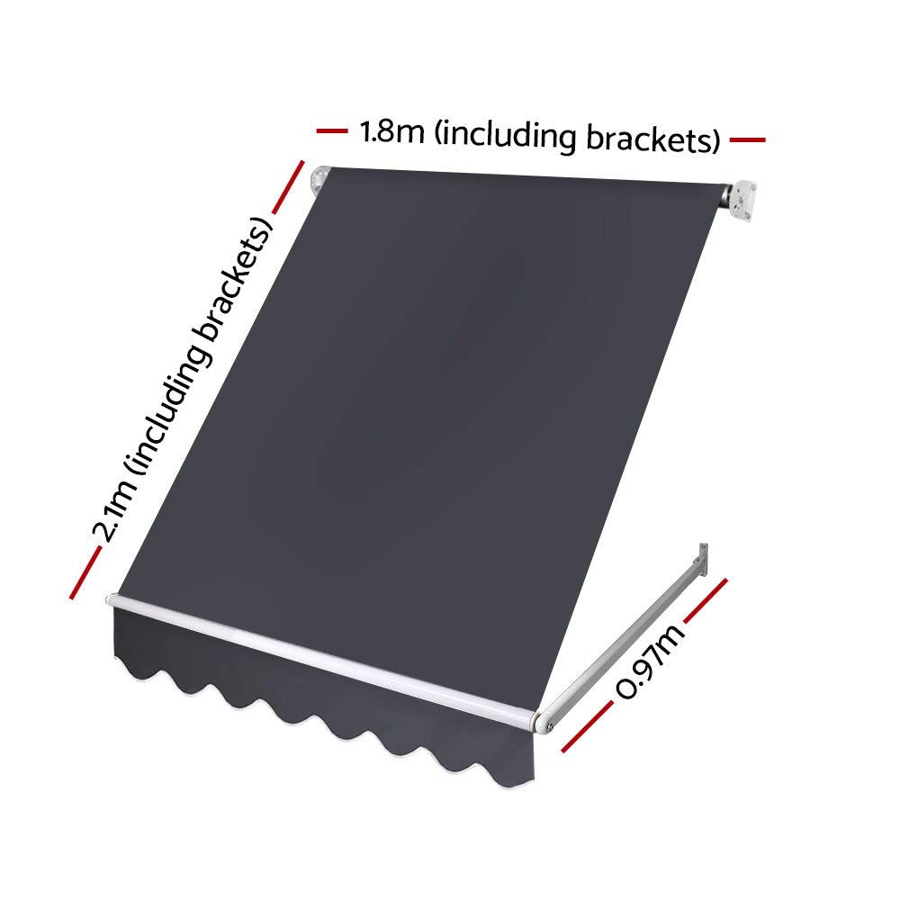 1.8 × 2.1 m Grey Retractable Pivot-Arm Outdoor Blind