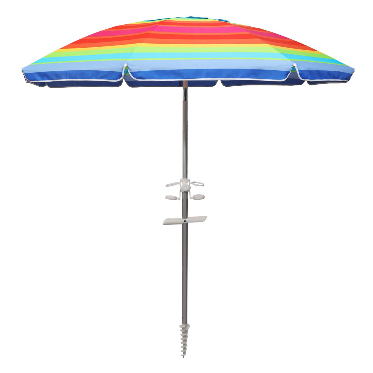 2M/2.2M Sand Beach Umbrella, Heavy Duty High Wind Parasols with Sand Anchor & Tilt Sun Shelter, UV 50+ Protection Outdoor Sunshade Umbrella with Carry Bag for Patio Garden Beach Pool Backyard Stripe