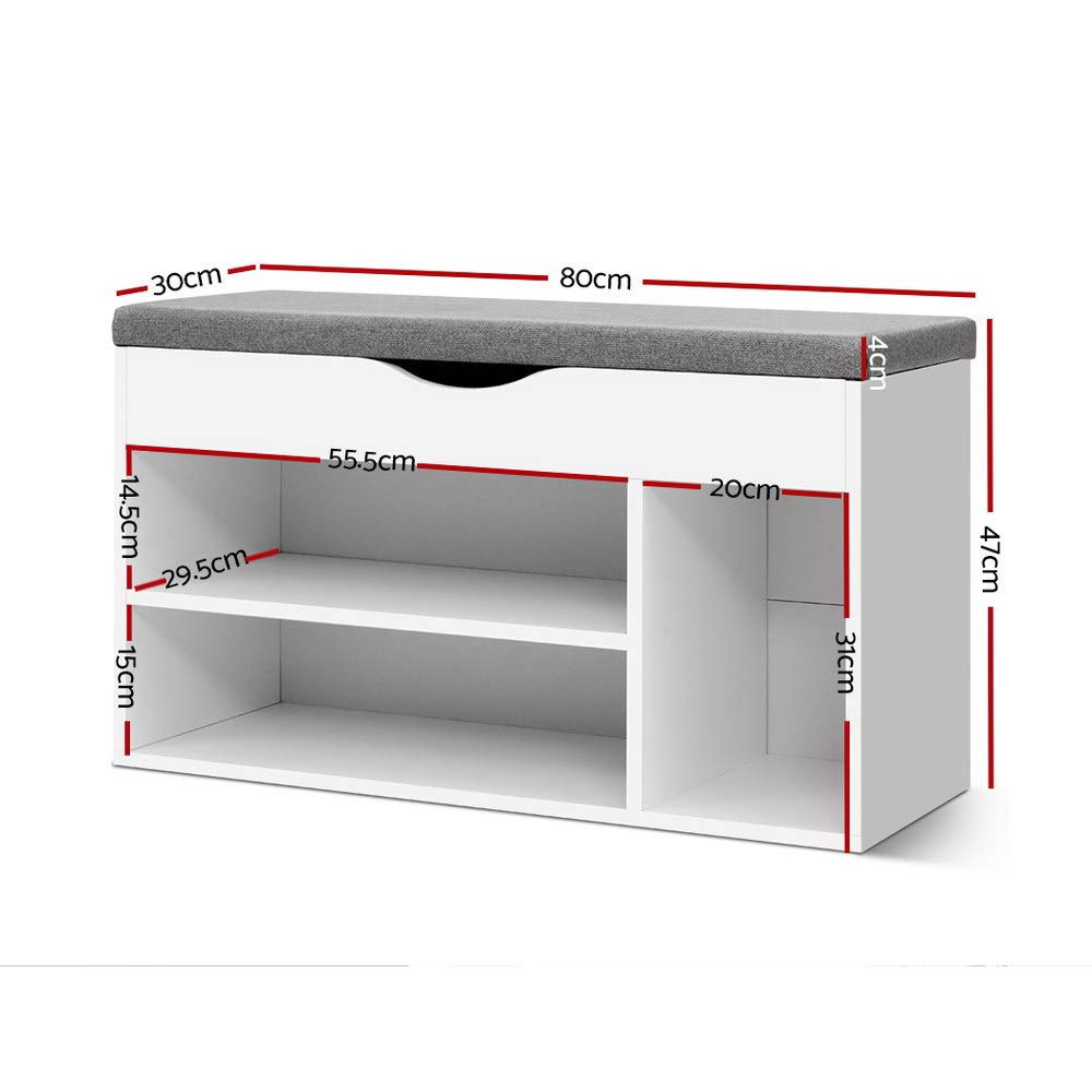 White Shoe Storage Bench with Drawers