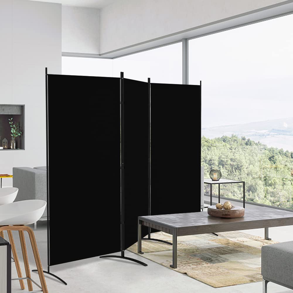 Black 3-Panel Room Divider with Gap Covers – 260 × 180cm