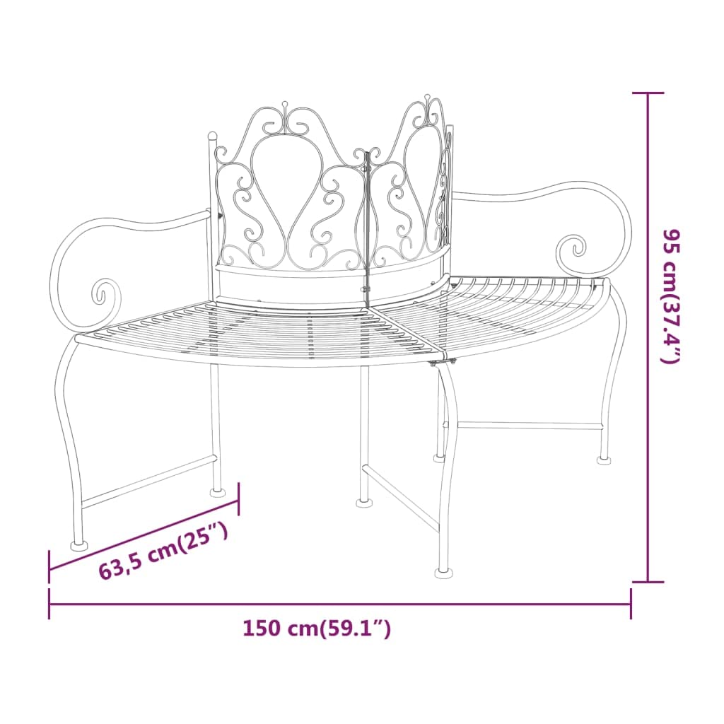 150 cm Black Steel Wraparound Tree Bench