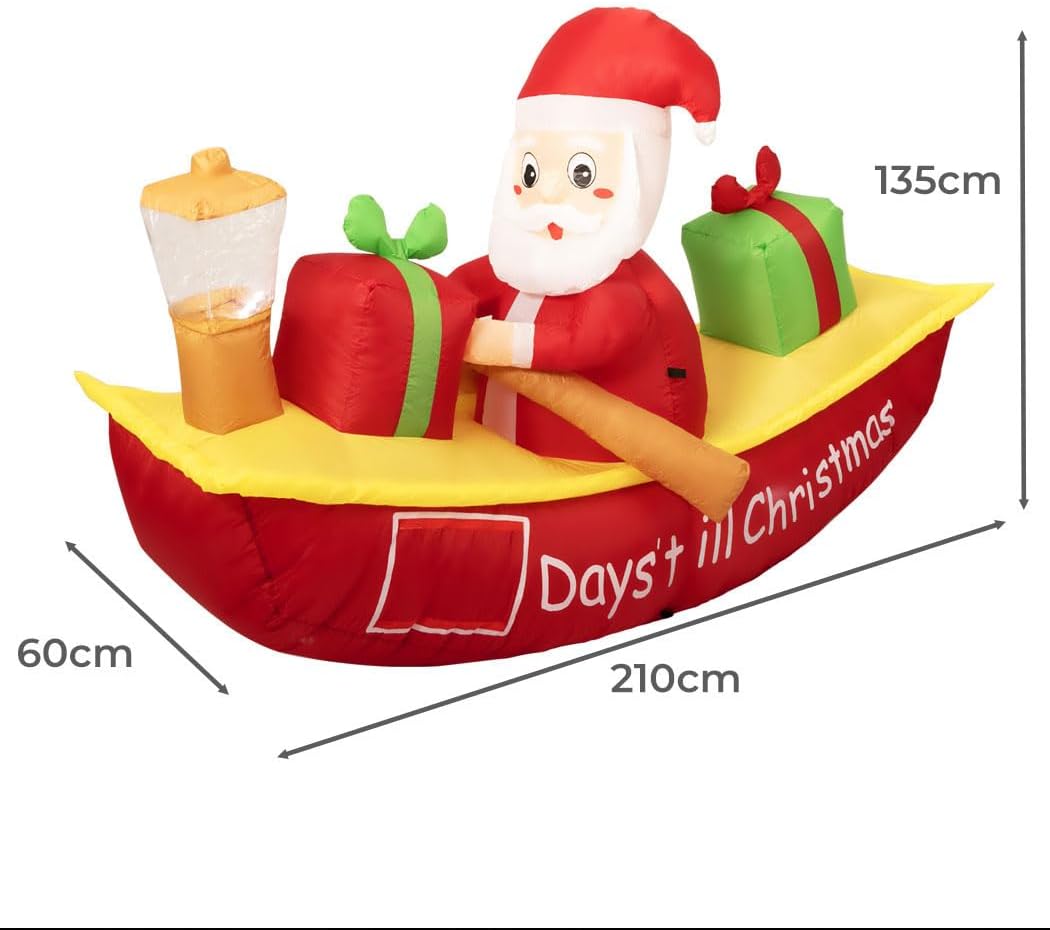 Christmas Inflatable Santa Clau Boat Xmas Indoor Decorations with LED Lights,Fast Self-Inflatable and deflatable,Waterproof Home Garden Holiday Party Outdoor Decor Red Colour 135cm x 210cm