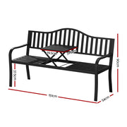 151 cm 3-Seat Garden Bench with Hidden Centre Table – Black