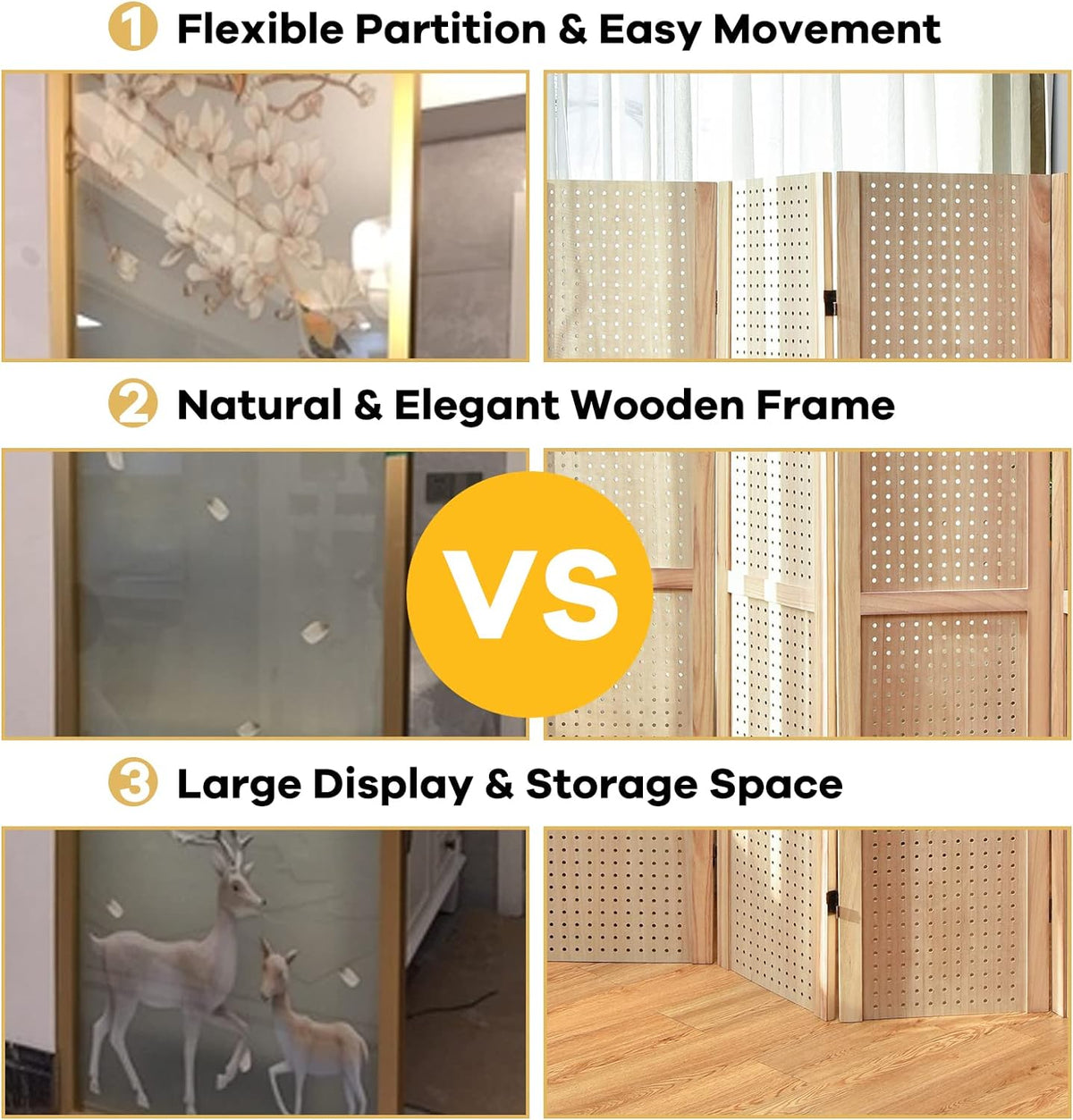152 cm 4-Panel Folding Pegboard Display Divider – Natural