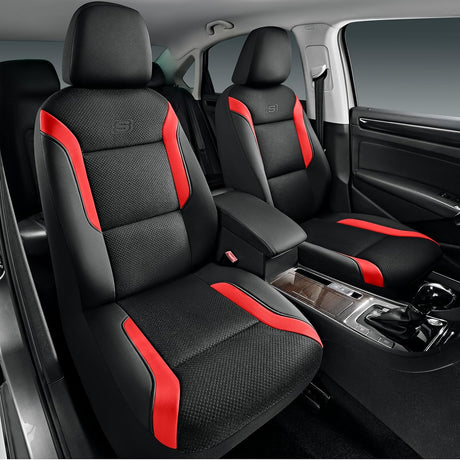 Memory Foam Car Seat Covers, Leather & Mesh Thick Protection, Black Front Cover, Airbag Compatible, Automotive Comfort & Protection for Most Cars, Trucks, SUVs, Black & Memory Foam (SK01055)