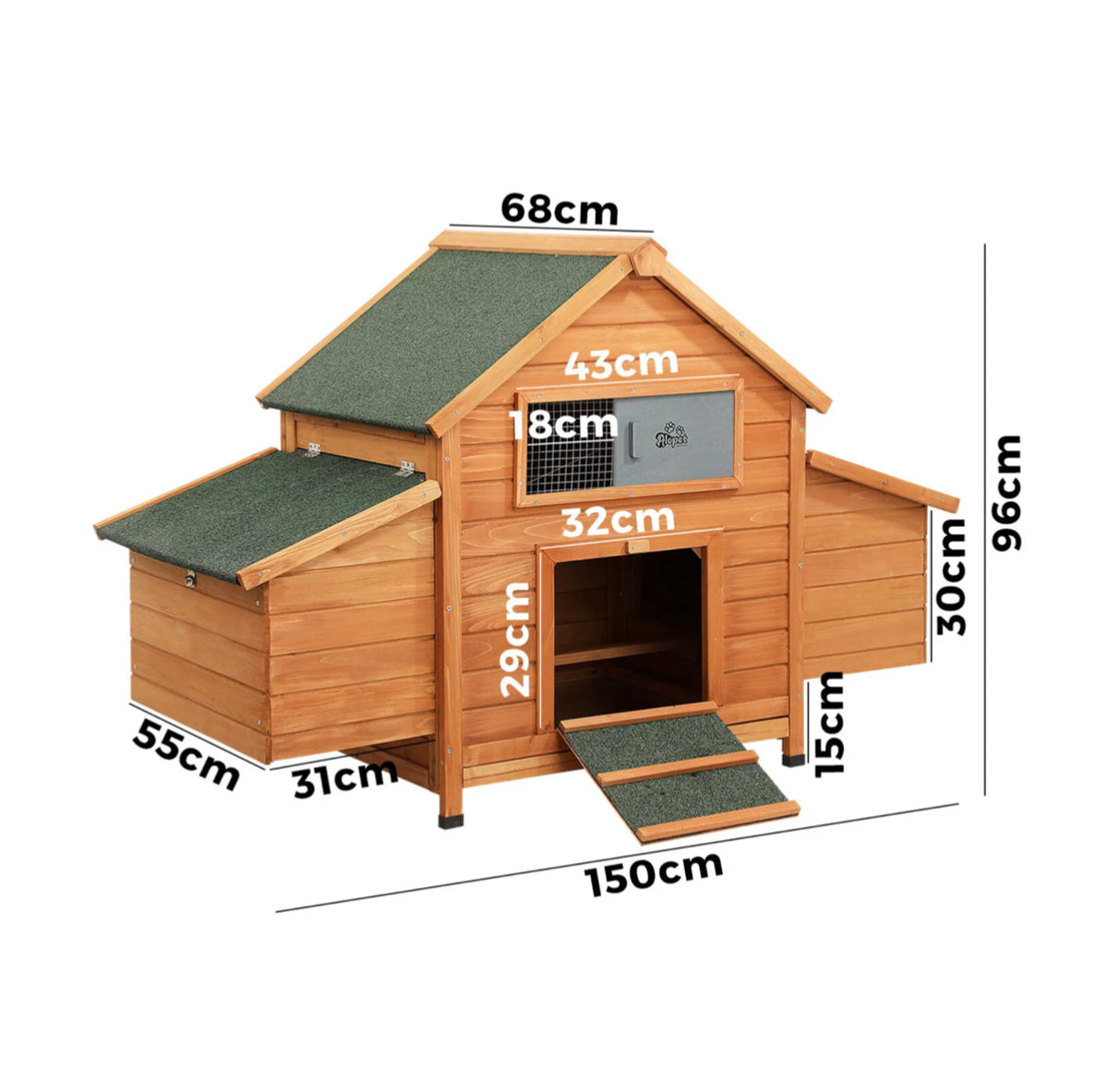 Large Wooden Chicken Coop & Rabbit Hutch with Run