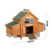 Large Wooden Chicken Coop & Rabbit Hutch with Run