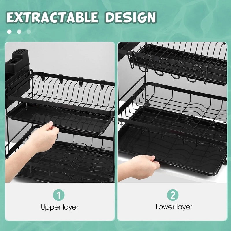 43 cm 2-Tier Dish Rack with 2 Drip Trays