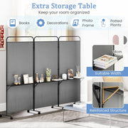 188cm Rolling 3-Panel Room Divider with 3 Shelves – 3 Colours