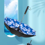Portable Umbrella For Outdoor Protection | Waterproof Materials 3-in-1 Umbrella With Fan And Sprayer Blue and white cloud