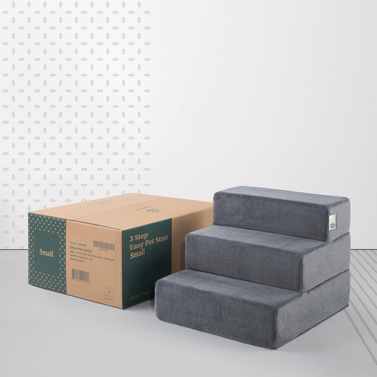Small Charcoal Foam Pet Stairs – 38 cm High × 53 cm Wide