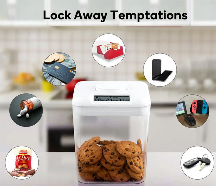 Medium Timed Locking Container – White Lid, Clear Base