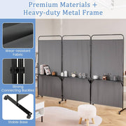 188cm Rolling 3-Panel Room Divider with 3 Shelves – 3 Colours