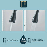 WELS Kitchen Mixer Tap Black 360° Pull Out 2-Mode Spray Laundry Sink Faucet