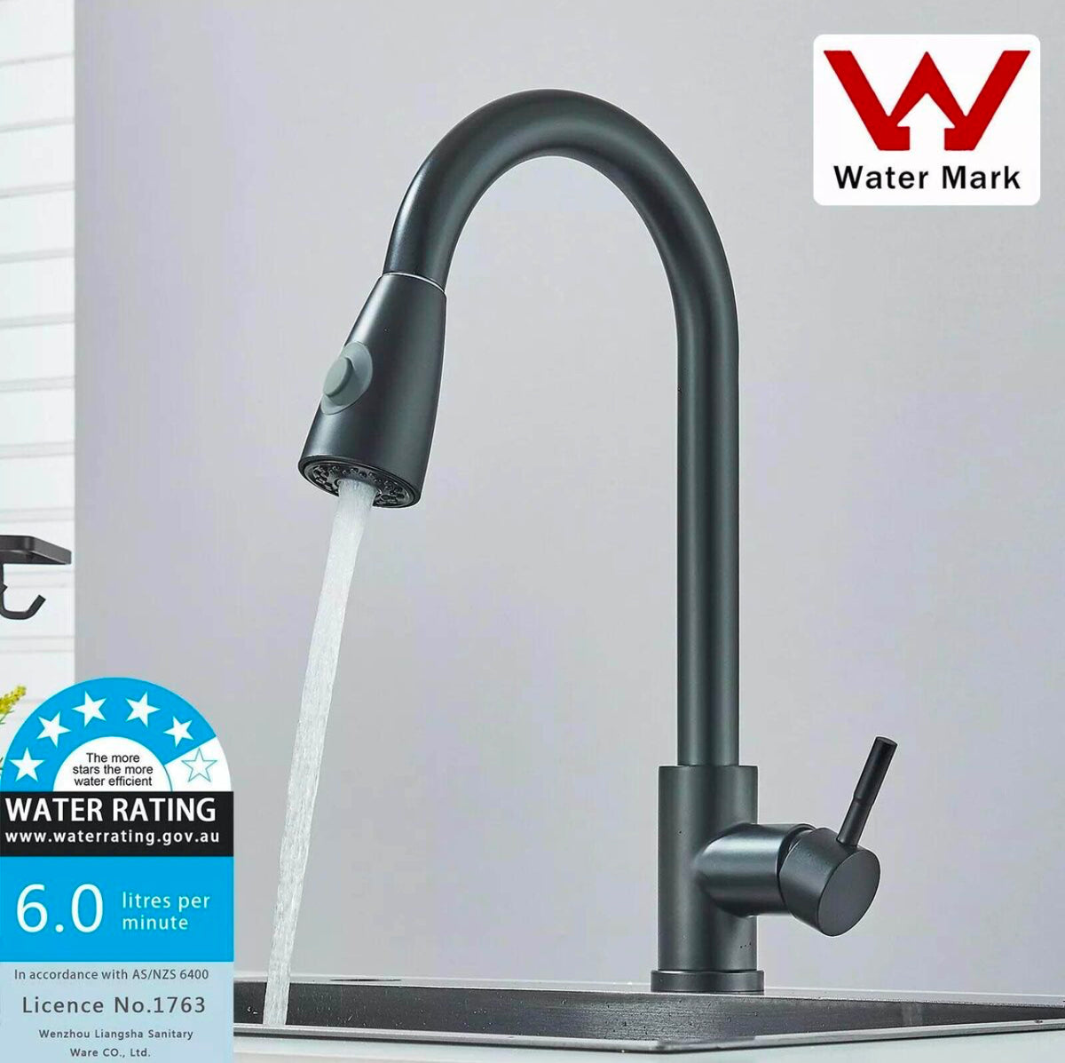 Black 2-Mode Pull-Out Kitchen Mixer Tap – 360° Swivel