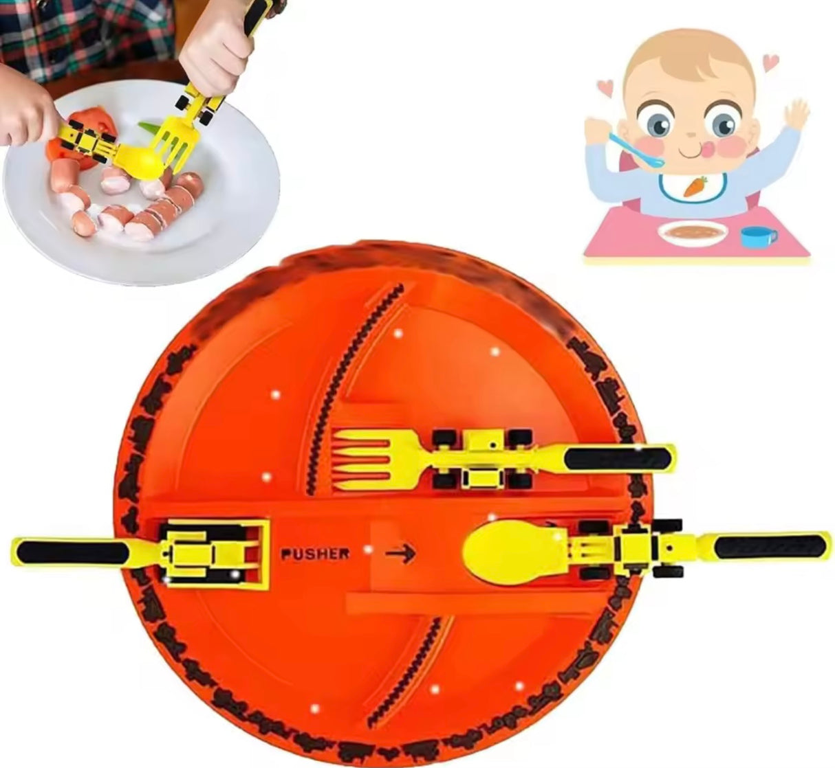 Excavator Fork Spoon Shovel Board Fun Tableware Safe Practical Bulldozer Dinosaur Food Supplement Tableware Set Kitchen Supplies