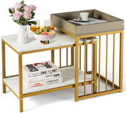 Faux-Marble Nesting Tables with Tray Top – Set of 2