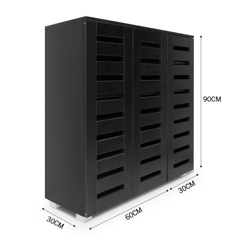 4-Tier Black Shoe Cabinet with Slatted Doors – Up to 30 Pairs