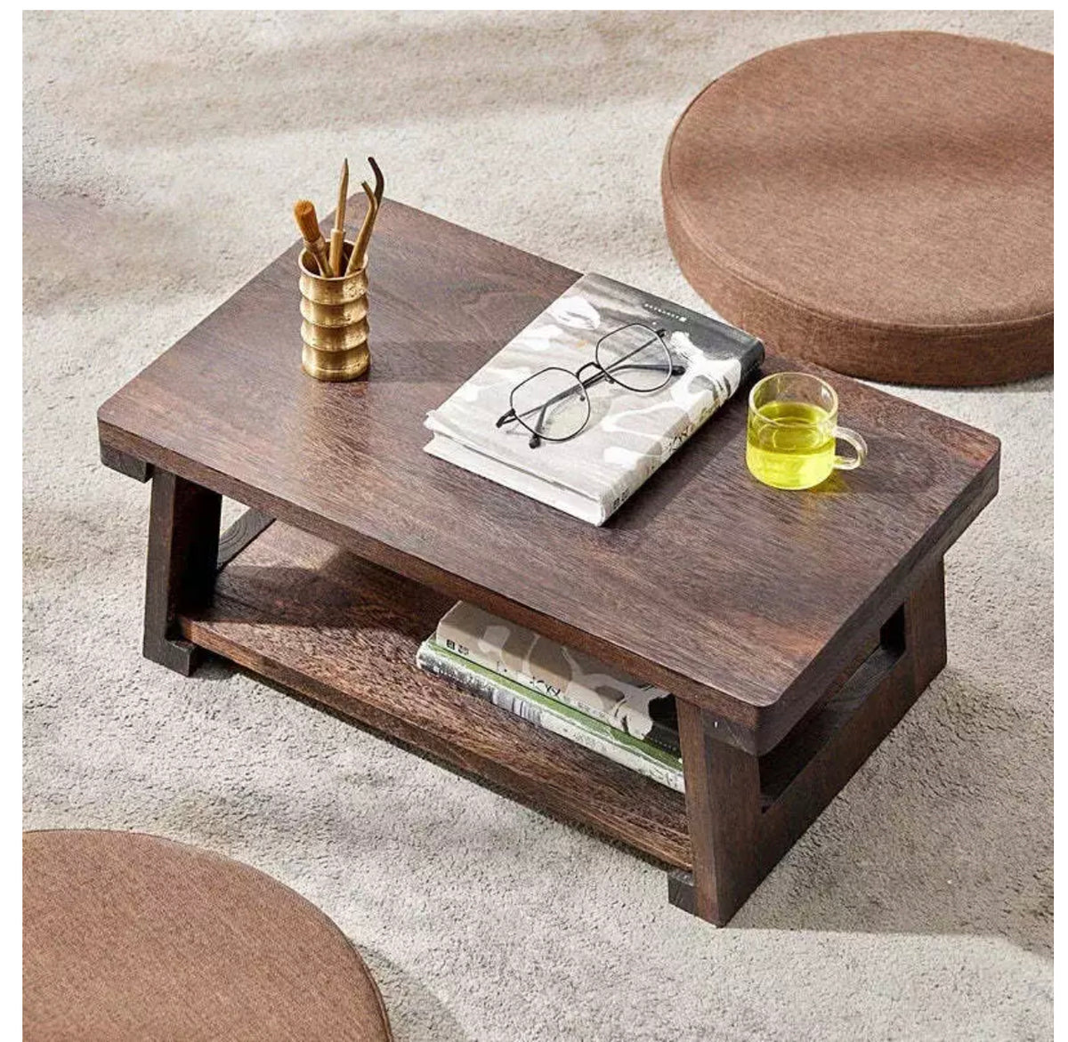 Adjustable Folding Solid-Wood Tatami Tea Table