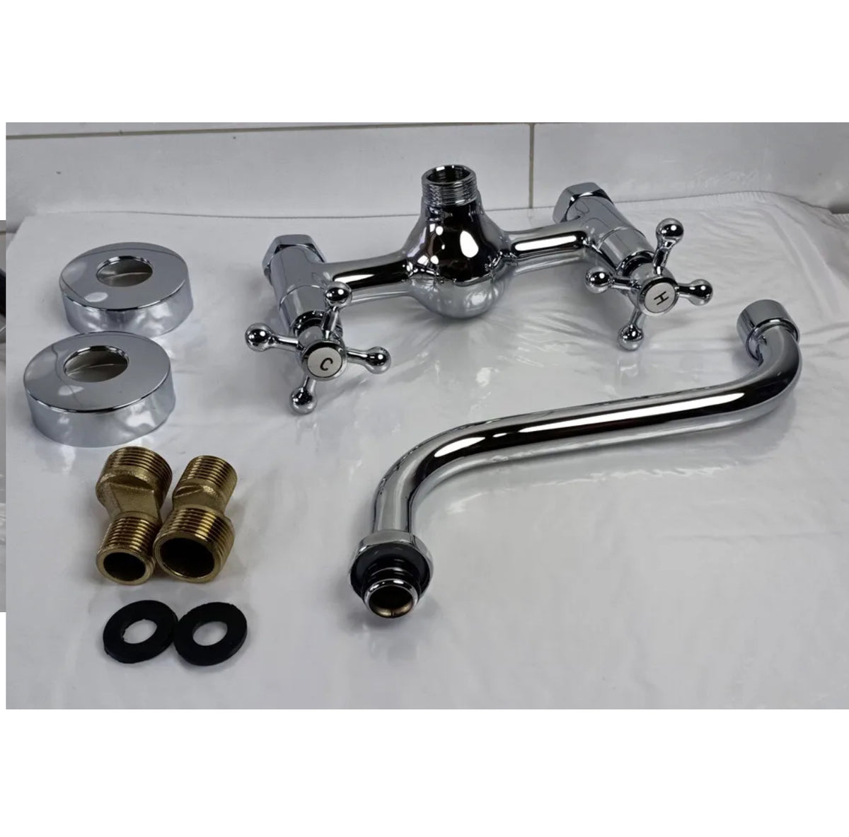 Chrome Wall-Mounted Brass Mixer Tap with Swivel Spout