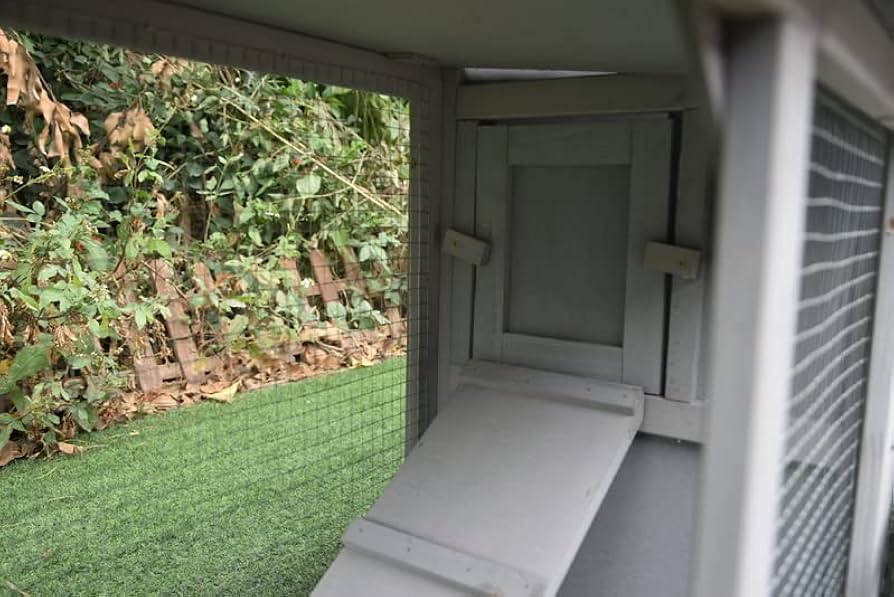 Grey Wooden Rabbit Hutch with Double Run