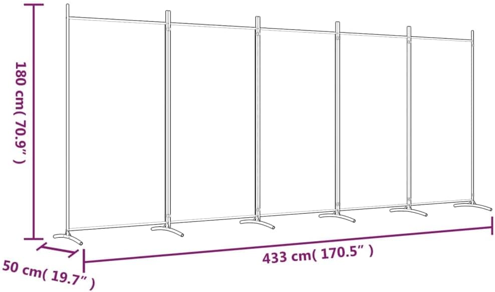 5-Panel Fabric Room Divider with Iron Frame – 4 Colours