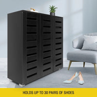 4-Tier Black Shoe Cabinet with Slatted Doors – Up to 30 Pairs