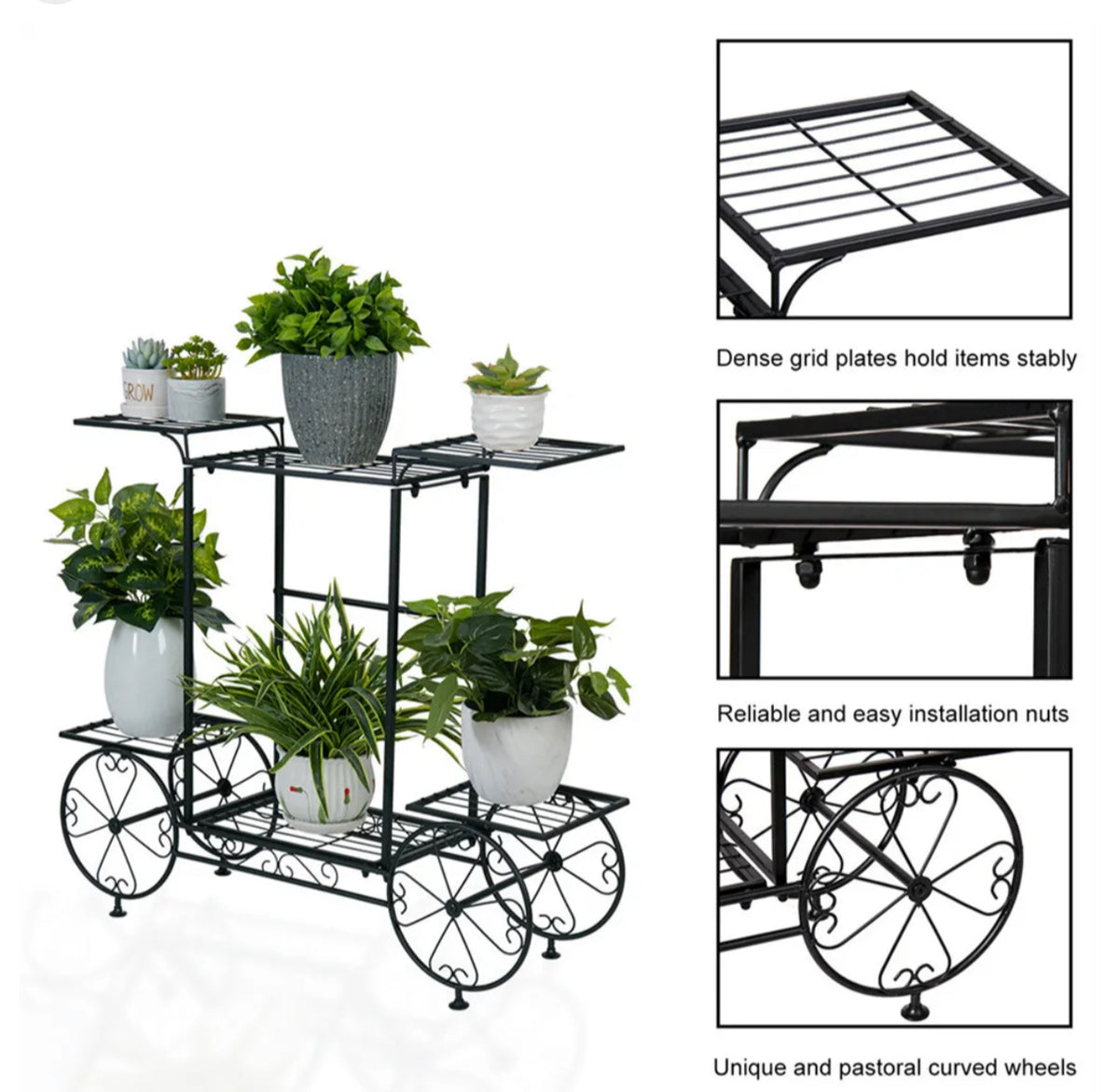 6-Tier Parisian-Style Metal Plant Stand – Black