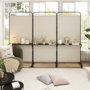 188cm Rolling 3-Panel Room Divider with 3 Shelves – 3 Colours