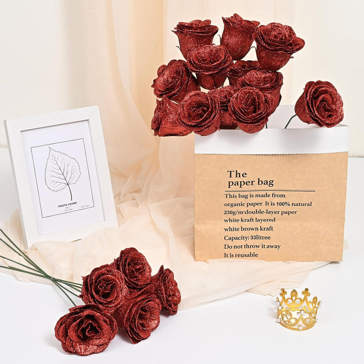 DIY Glitter Rose Bouquet Kit – 24 Artificial Roses