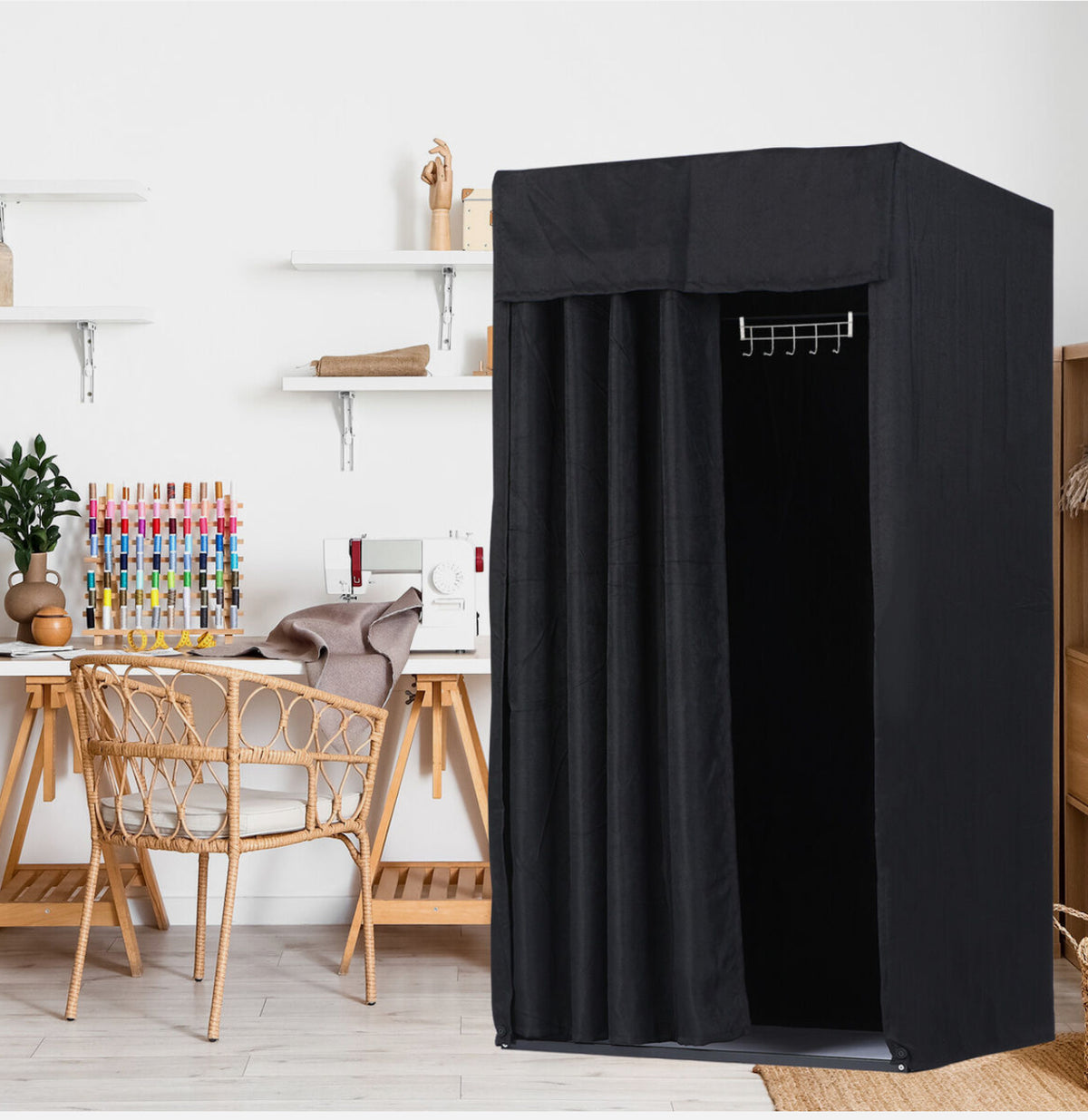 100 × 100 × 200 cm Black Retail Changing Room with Curtain