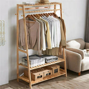 165cm Bamboo Garment Rack with 3 Shelves & 10 Hooks