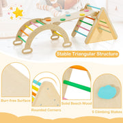 Kids Triangle Climbing Toys Set, 5 in 1 Toddler Wooden Climbing Gym Arch Rocking Playset w/Reversible Ramp for Sliding, Indoor Home Climbing Sliding Set for Boys Girls Colorful