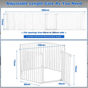 6-Panel Adjustable Metal Dog Gate with Door – 380 × 74 cm, White