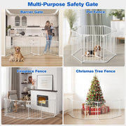 6-Panel Adjustable Metal Dog Gate with Door – 380 × 74 cm, White