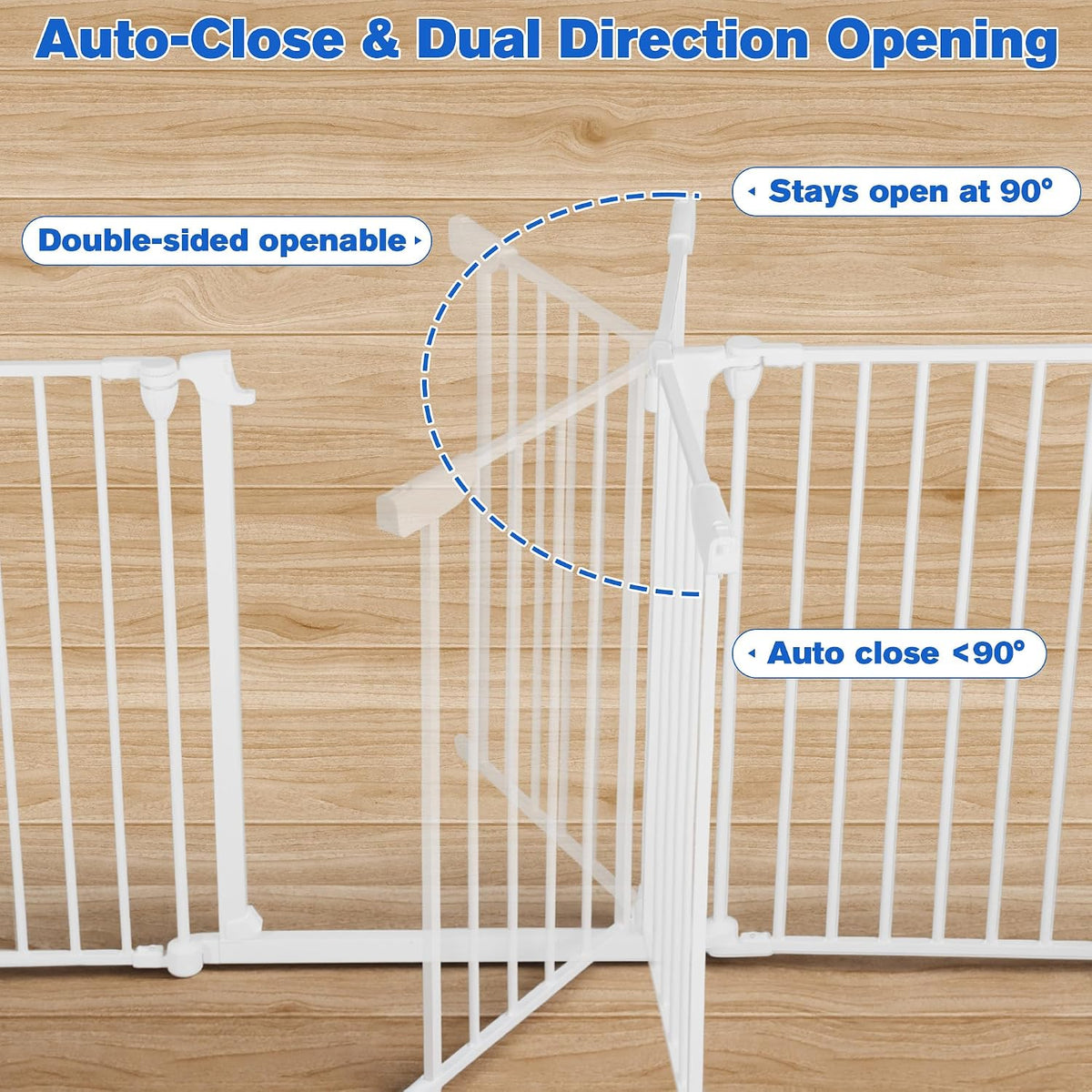 6-Panel Adjustable Metal Dog Gate with Door – 380 × 74 cm, White