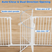6-Panel Adjustable Metal Dog Gate with Door – 380 × 74 cm, White