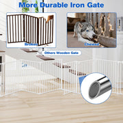 6-Panel Adjustable Metal Dog Gate with Door – 380 × 74 cm, White