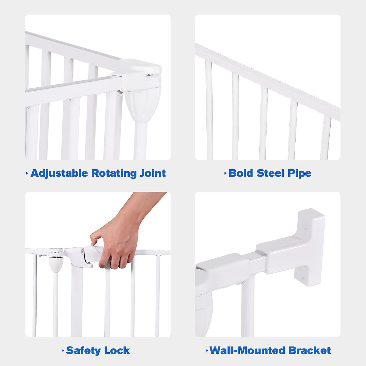 6-Panel Adjustable Metal Dog Gate with Door – 380 × 74 cm, White