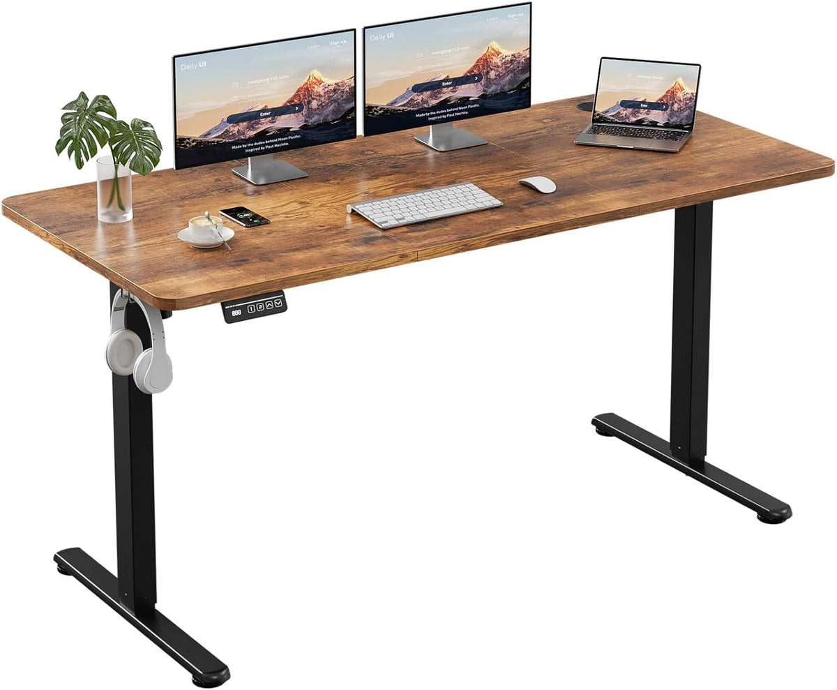 140 × 60 cm Electric Standing Desk with Hooks