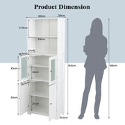 White Tall Pantry Cabinet with Glass Doors & Adjustable Shelves