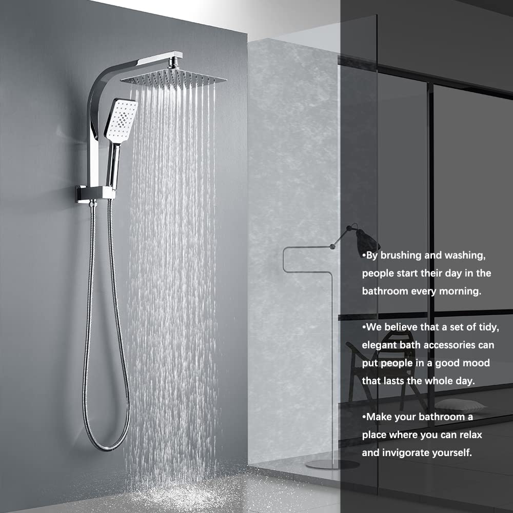 8-Inch Square Twin Shower Rail Set – Chrome or Black