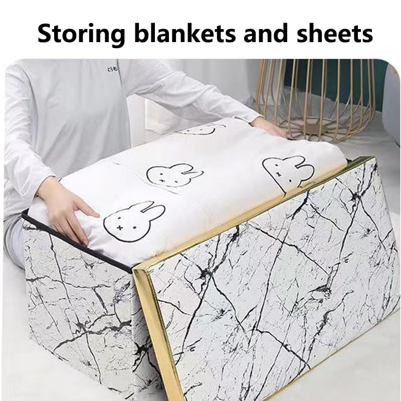 110 L Folding Storage Ottoman Bench – White & Black Marble