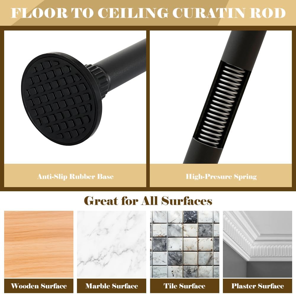 Kokorona Room Divider Curtain Rod, Double Vertical Tension Rods, No Drilling Curtain Rods for Room Separation, 71-290cm(W)1.2-3 m(H) Adjustable Floor to Ceiling Freestanding Curtain Rods Damage Free