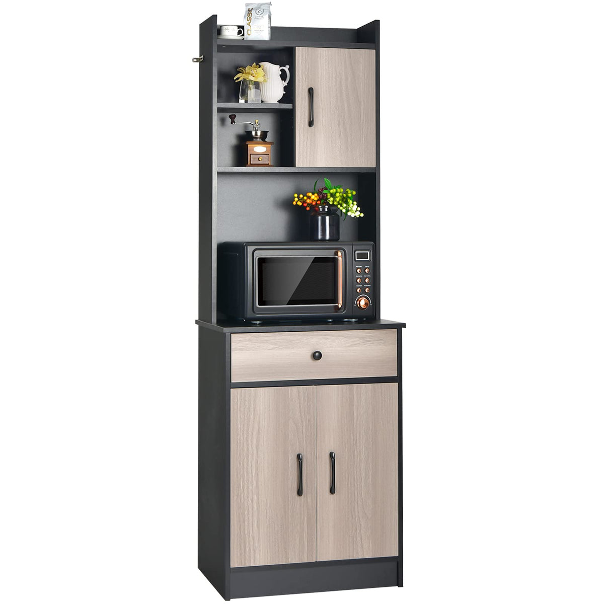 Black 3-Door Buffet Cabinet with Drawer & 4 Adjustable Shelves