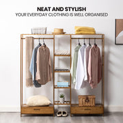 150 cm Bamboo Open Wardrobe with Rail, 7 Shelves & 2 Drawers – Brown