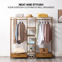 150 cm Bamboo Open Wardrobe with Rail, 7 Shelves & 2 Drawers – Brown