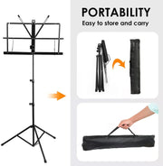 Portable Folding Adjustable Music Stand with Carry Bag