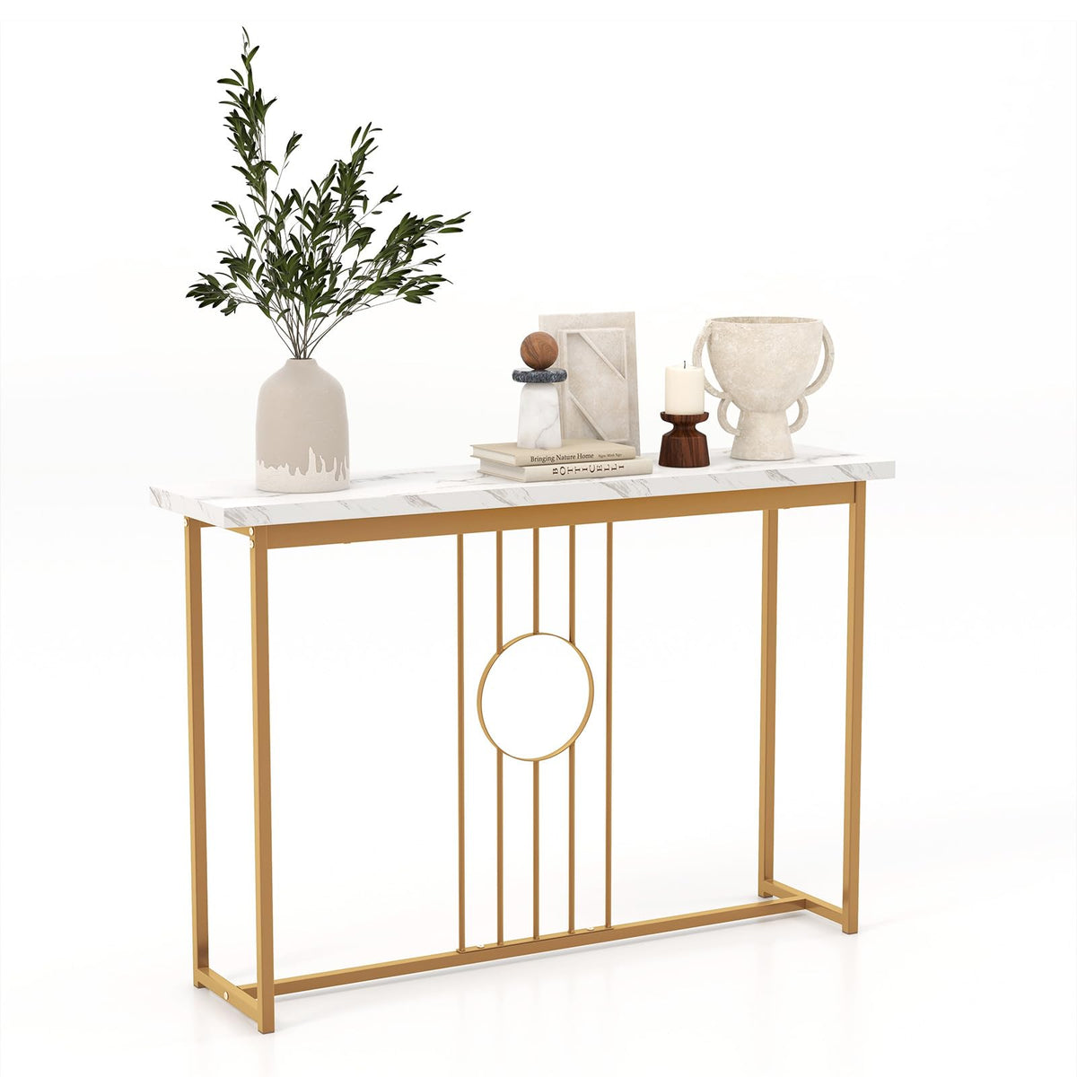 120 cm Faux-Marble Console Table with Gold Frame