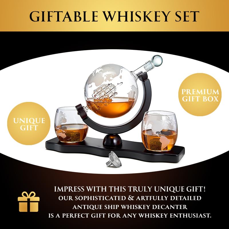 850 ml Globe Whisky Decanter Set with Globe Glasses